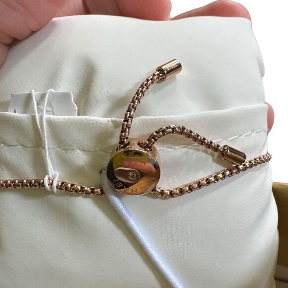 Michael Kors Heritage Rose Gold Crystal Heart Slider Bracelet NWT OS Layering - Picture 3 of 9